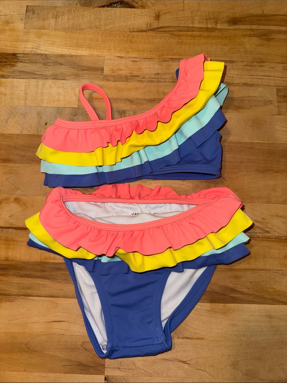 Janie and Jack Coral, Yellow & Blue Ruffle Two-Piece Swim Set